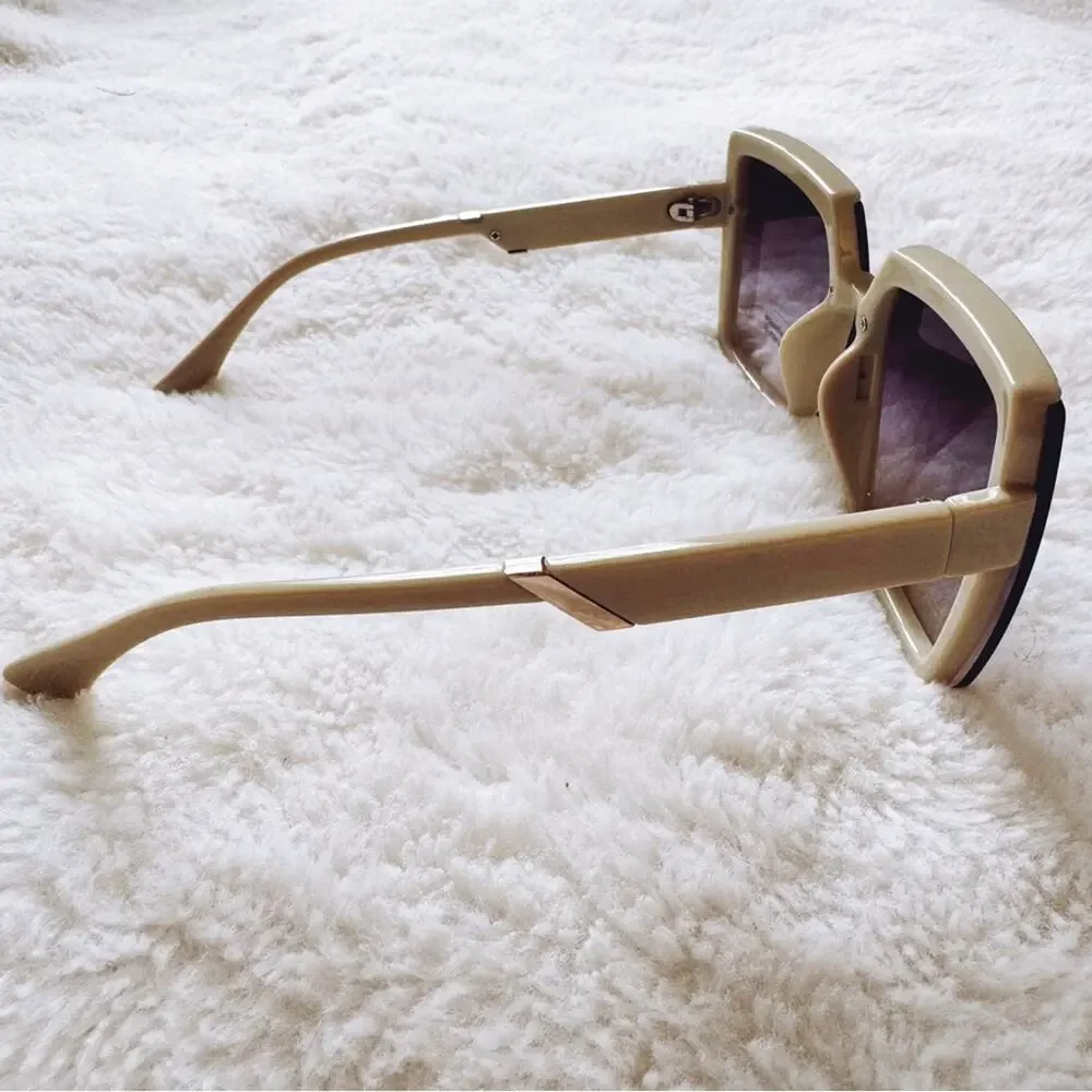 Gloria Cream Square Oversized Sunglasses